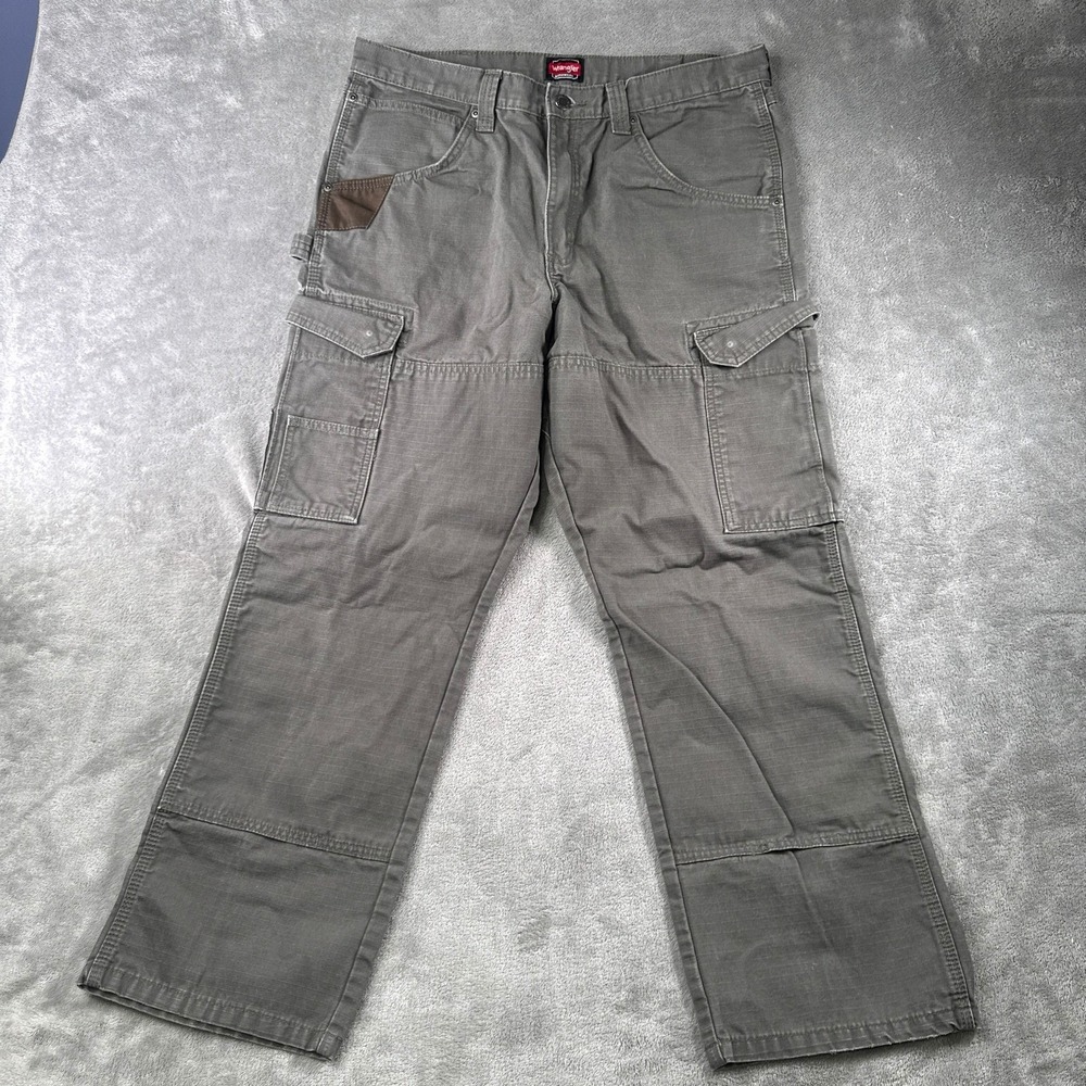 Wrangler Cargo Pants Men 35x29 Grey Workwear Ripstop Utility Trousers